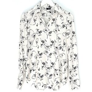 KAL RIEMAN Silk Button Front Shirt Floral Abstract Print Cream Black print sz 6